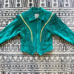 Vintage Turquoise Suede Fringe Jacket Western Rock N Roll Rodeo